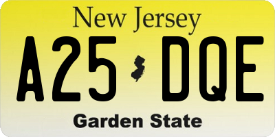 NJ license plate A25DQE