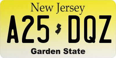 NJ license plate A25DQZ