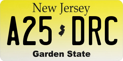 NJ license plate A25DRC