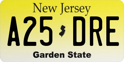 NJ license plate A25DRE