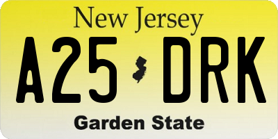 NJ license plate A25DRK