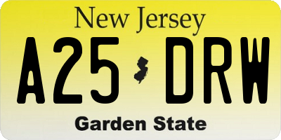 NJ license plate A25DRW