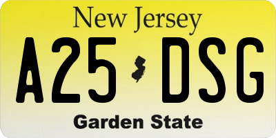 NJ license plate A25DSG