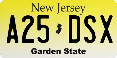 NJ license plate A25DSX