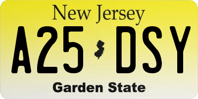 NJ license plate A25DSY
