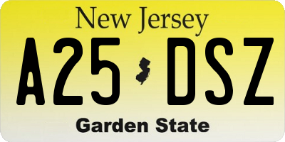NJ license plate A25DSZ