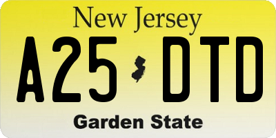 NJ license plate A25DTD