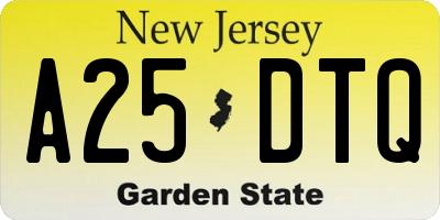 NJ license plate A25DTQ