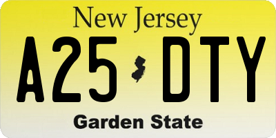 NJ license plate A25DTY