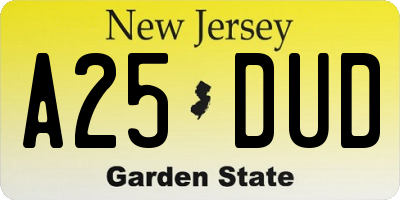 NJ license plate A25DUD