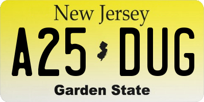 NJ license plate A25DUG