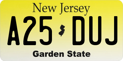 NJ license plate A25DUJ