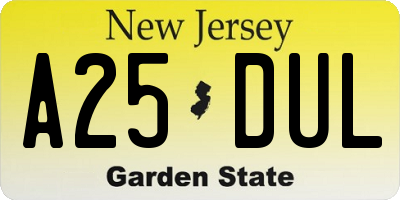 NJ license plate A25DUL