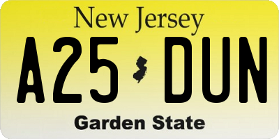 NJ license plate A25DUN
