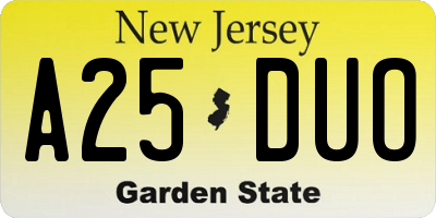 NJ license plate A25DUO