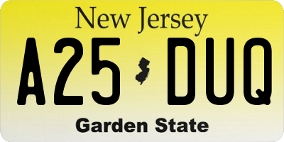 NJ license plate A25DUQ