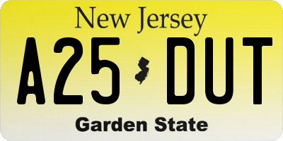 NJ license plate A25DUT