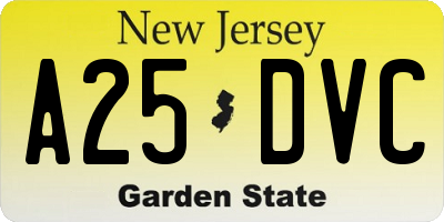 NJ license plate A25DVC