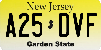 NJ license plate A25DVF