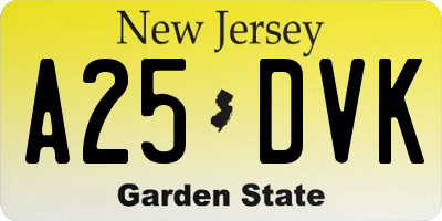 NJ license plate A25DVK