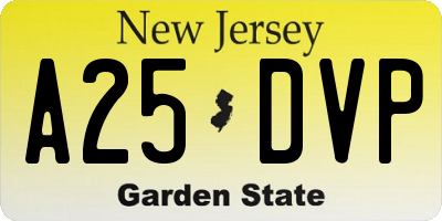 NJ license plate A25DVP