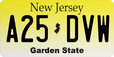 NJ license plate A25DVW