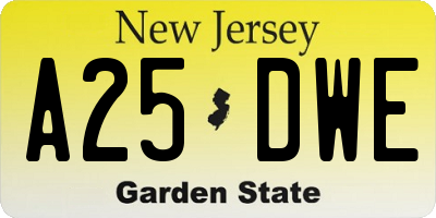 NJ license plate A25DWE