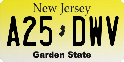 NJ license plate A25DWV