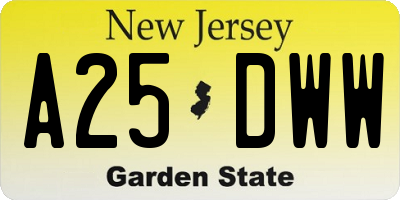 NJ license plate A25DWW