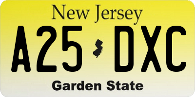 NJ license plate A25DXC