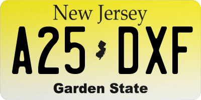 NJ license plate A25DXF