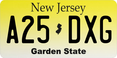 NJ license plate A25DXG