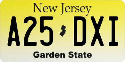 NJ license plate A25DXI