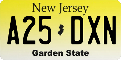 NJ license plate A25DXN