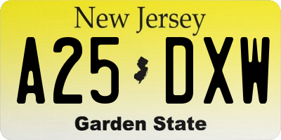 NJ license plate A25DXW