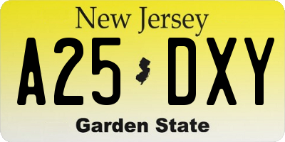 NJ license plate A25DXY