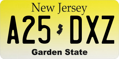 NJ license plate A25DXZ