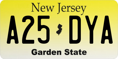 NJ license plate A25DYA
