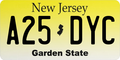 NJ license plate A25DYC
