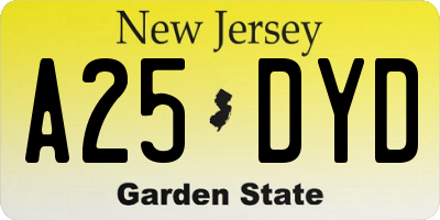 NJ license plate A25DYD