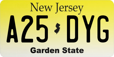 NJ license plate A25DYG