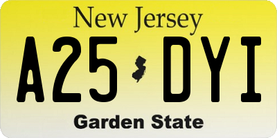 NJ license plate A25DYI