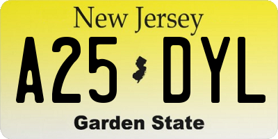NJ license plate A25DYL