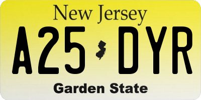 NJ license plate A25DYR