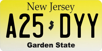 NJ license plate A25DYY