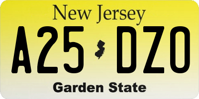 NJ license plate A25DZO