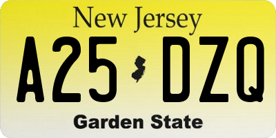 NJ license plate A25DZQ