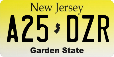 NJ license plate A25DZR
