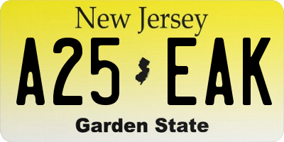 NJ license plate A25EAK