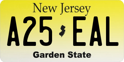 NJ license plate A25EAL